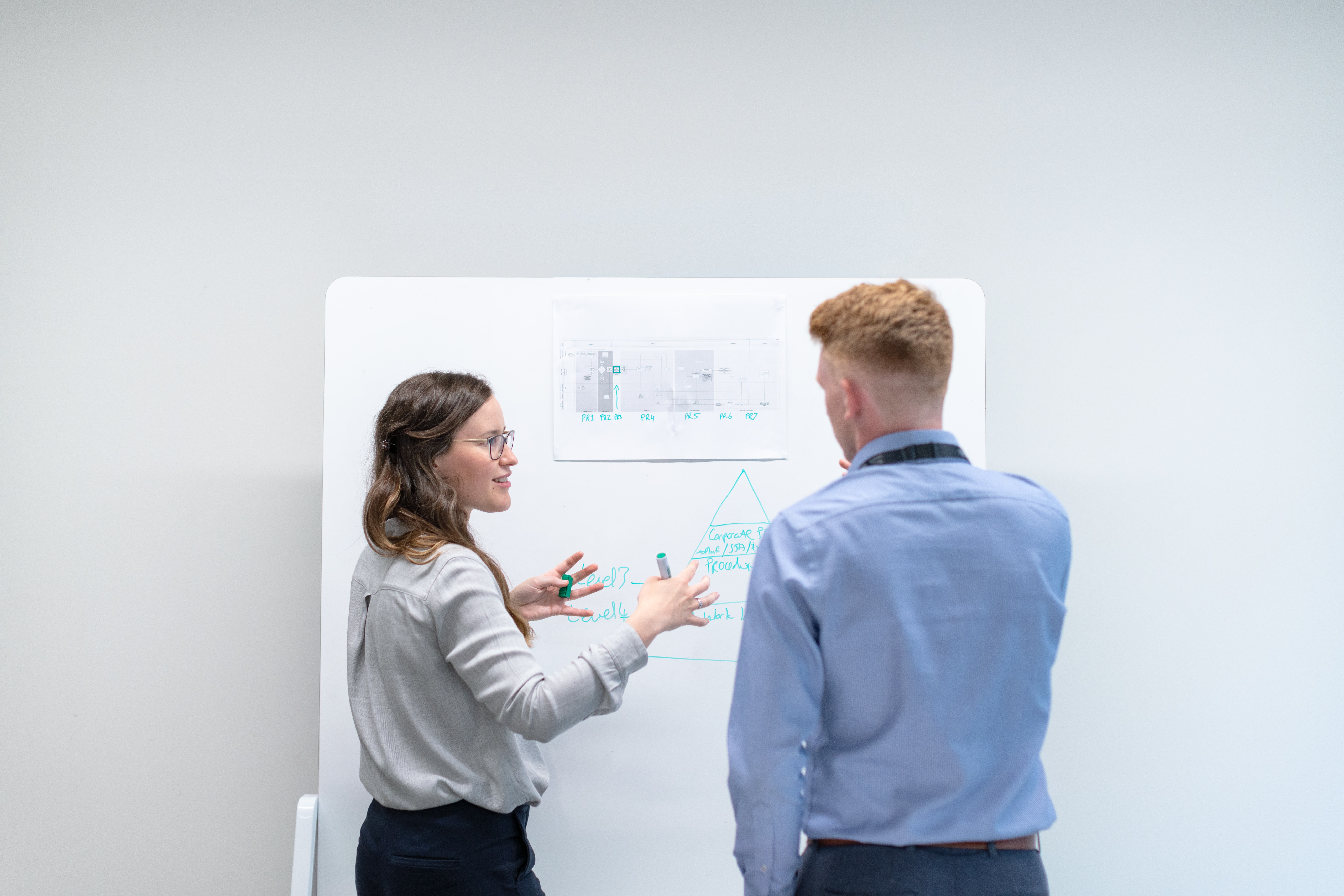 two people writing on a whiteboard