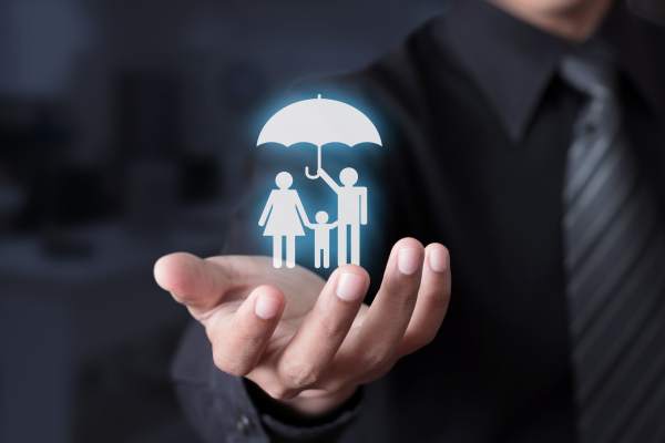 proactive renewals with contactengine: a handle holding a holographic family with an umbrella.